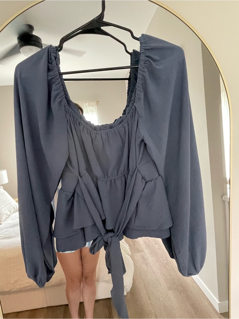 Women's Slate Blue Peplum Long-Sleeve Top - Picture 3 of 3